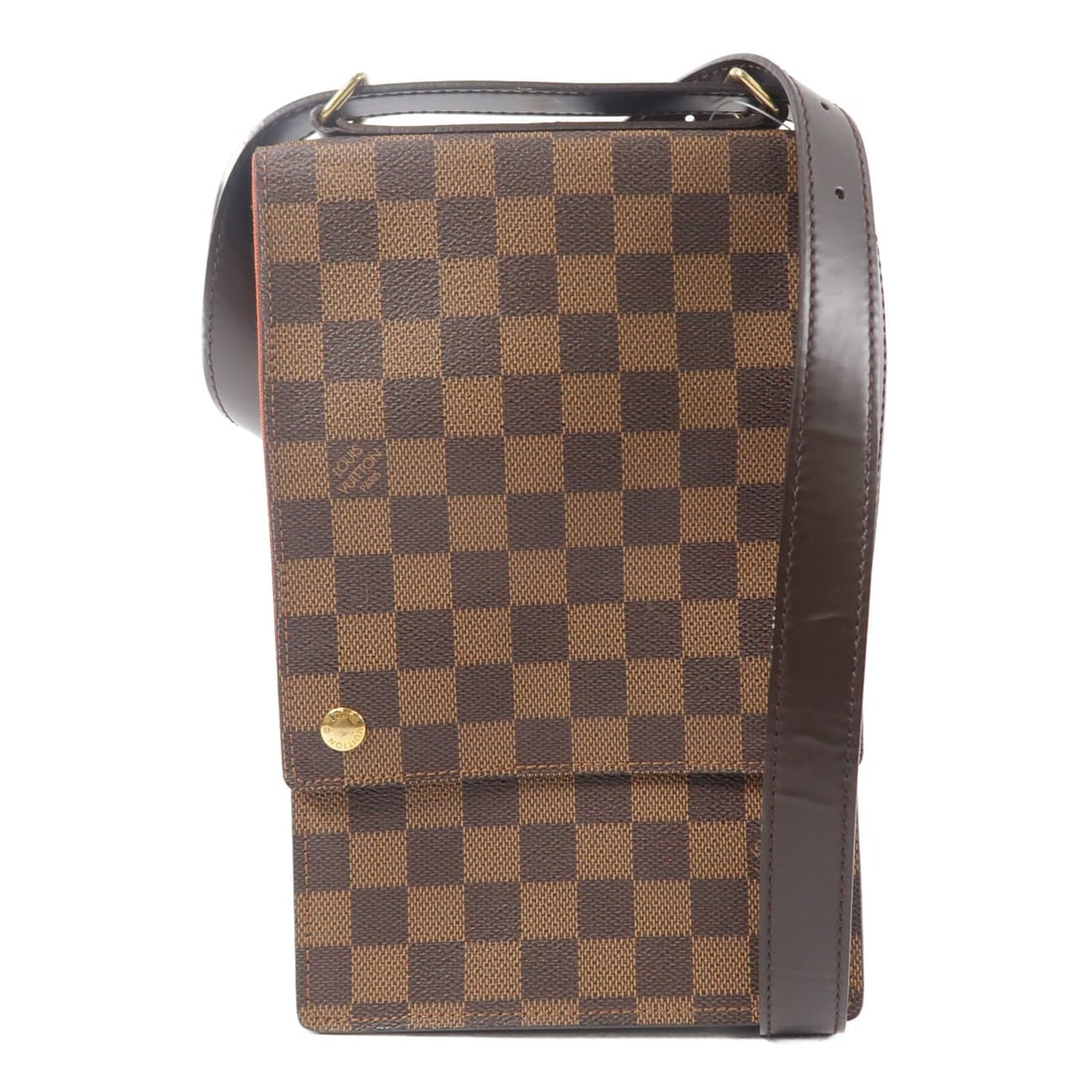 Louis Vuitton Portobello Damier Ebene Brown Shoulder Bag GHW N45271: Louis Vuitton Portobello Damier Ebene Brown Shoulder Bag GHW N45271 This Louis Vuitton Portobello shoulder bag features the classic Damier Ebene pattern and gold-tone hardware. Crafted from durable PV