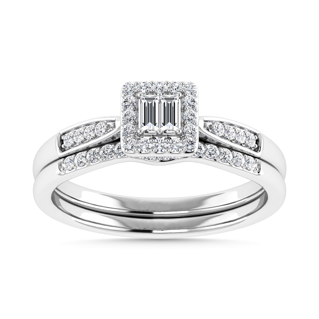 Diamond 1/4 Ct.Tw. Bridal Ring in 10K White Gold: Diamond 1/4 Ct.Tw. Bridal Ring in 10K White Gold 10k White Gold Stone Color: G-h Stone Clarity: I1 Each ring is presented in standard size 6.5. Complimentary resizing is available between sizes 510 (i