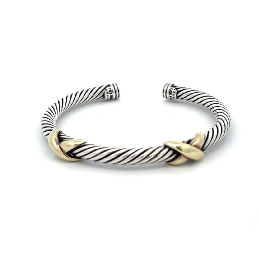 David Yurman 14k Yellow Gold Sterling Silver Cable Cuff Bracelet: David Yurman 14k Yellow Gold Sterling Silver Cable Cuff Bracelet This exquisite cuff bangle features a stunning design by David Yurman, meticulously crafted from sterling silver and accented with 14k 