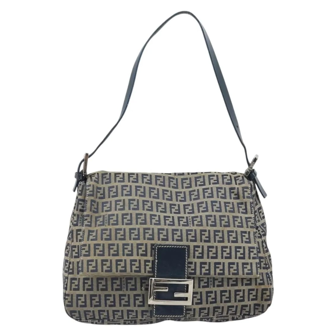 Fendi Mamma Baguette navy Zucchino canvas shoulder bag 28cm (1 of 18)