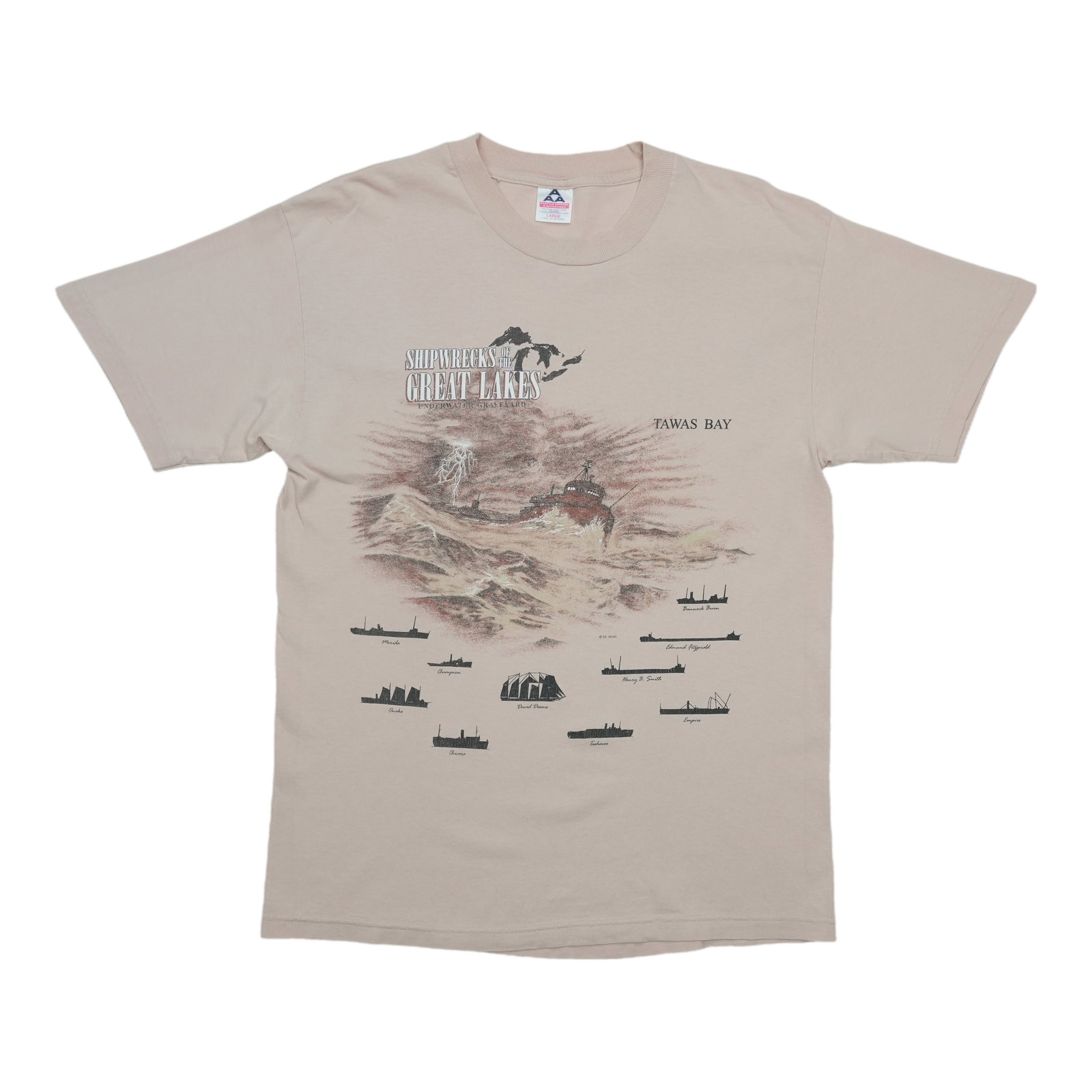 Vintage 1993 Great Lakes Shipwrecks Tan Cotton Blend Shirt (1 of 5)