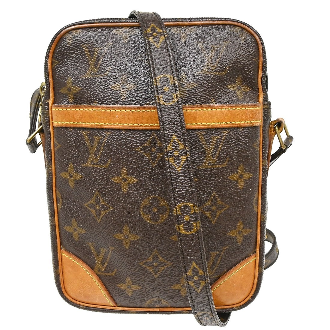 Louis Vuitton Danube Monogram Canvas Crossbody Bag M45266: Louis Vuitton Danube Monogram Canvas Crossbody Bag M45266 Vintage Louis Vuitton Danube crossbody shoulder bag in brown Monogram canvas with leather trim and an adjustable crossbody strap. This zip-top