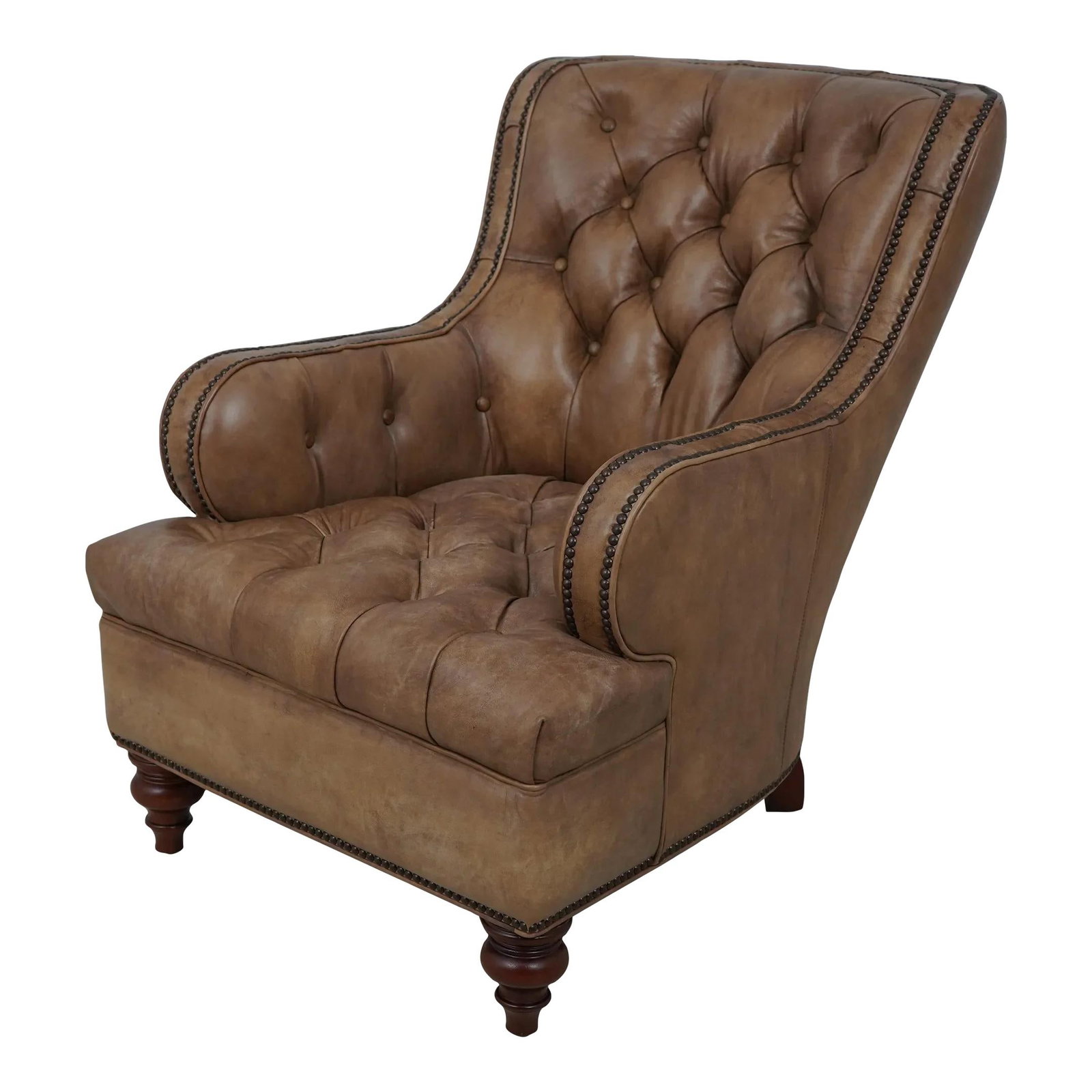 Maitland Smith Tufted Leather Piper Chair MS-RA1134-PIACAR Brown: Maitland Smith Tufted Leather Piper Chair MS-RA1134-PIACAR Brown Elevate your living space with the Maitland Smith Tufted Leather No.1134 Piper Chair, a stunning piece that combines luxury and comfort