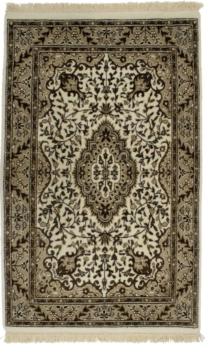 Handmade 2'6 x 4'0 Extra Fine Kirman Floral Wool Area Rug: Handmade 2'6 x 4'0 Extra Fine Kirman Floral Wool Area Rug Enhance your space with this exquisite Handmade 3X4 Extra Fine Kirman Oriental Rug, showcasing a classic floral design. This elegant small
