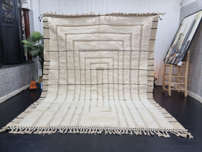 Customized Handmade Moroccan Berber White Wool Rug 9.84 x 6.56 Feet: Customized Handmade Moroccan Berber White Wool Rug 9.84 x 6.56 Feet Enhance your living space with this Stylish Customized Authentic Soft White Handmade Moroccan Berber Wool Area Rug. Featuring an eng