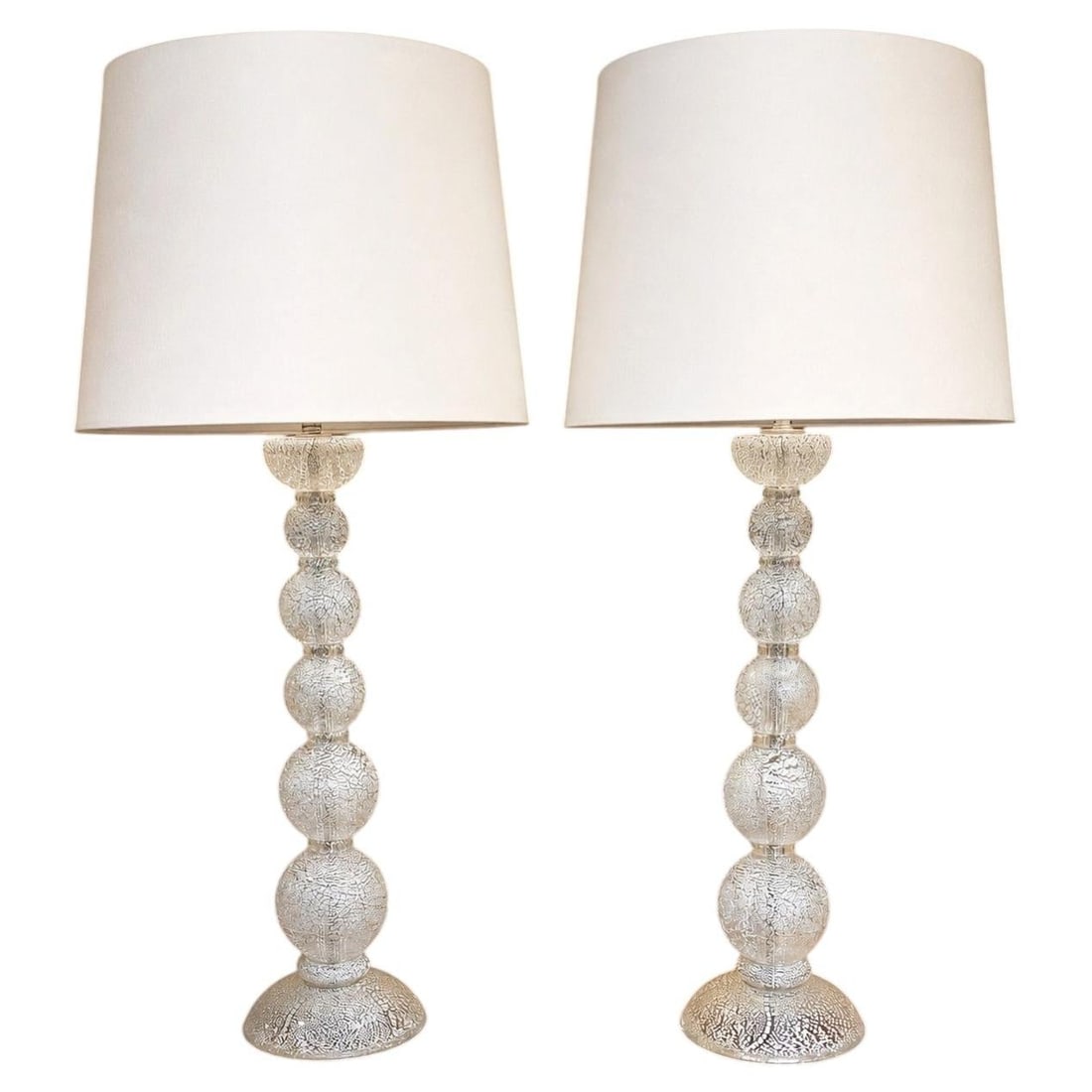 Set of 2 Barovier Toso Murano Silver Leaf Glass Table Lamps (1 of 12)