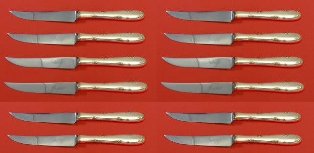 Towle Madeira Sterling Silver Steak Knife Set 12 pcs 8.5 inch: Towle Madeira Sterling Silver Steak Knife Set 12 pcs 8.5 inch Enhance your dining experience with this exquisite Madeira by Towle Sterling Silver Steak Knife set. Crafted with a sterling silver hollow