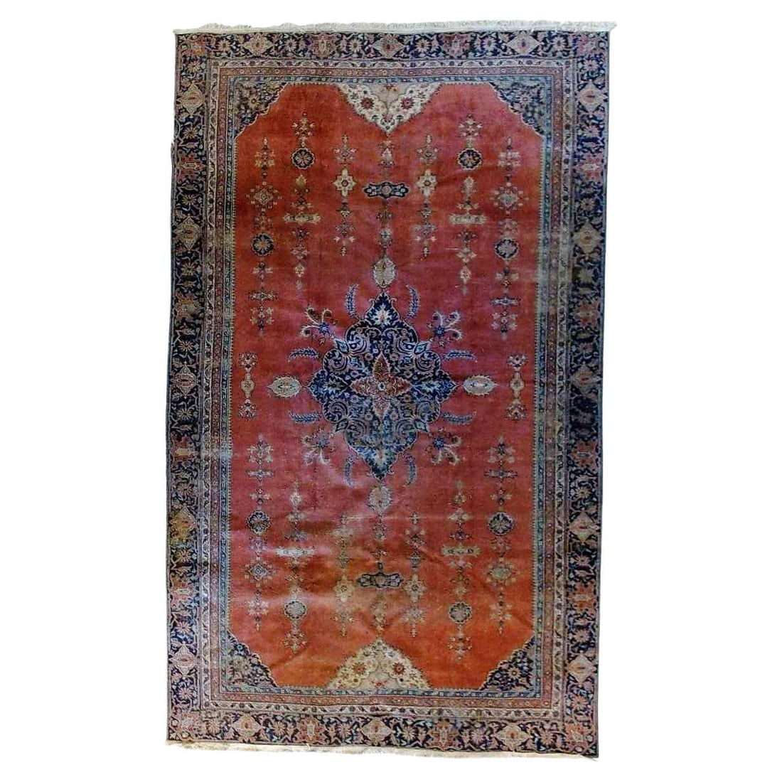 1930s Mahal Persian wool medallion rug 171 1 2 x 101 1 2: 1930s Mahal Persian wool medallion rug 171 1 2 x 101 1 2 This antique Mahal Persian rug, dating to around 1930, features a striking central medallion surrounded by intricate floral and geometric patte