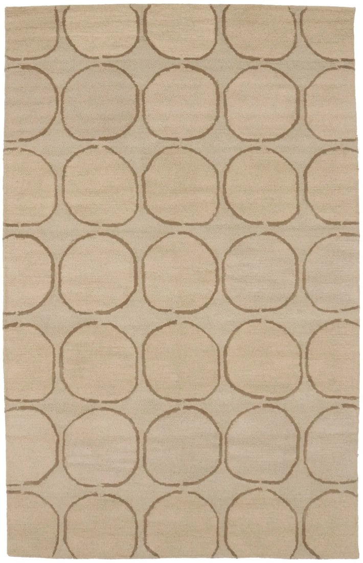 Hand-tufted wool area rug in cream and brown abstract 5x8 modern style (1 of 14)