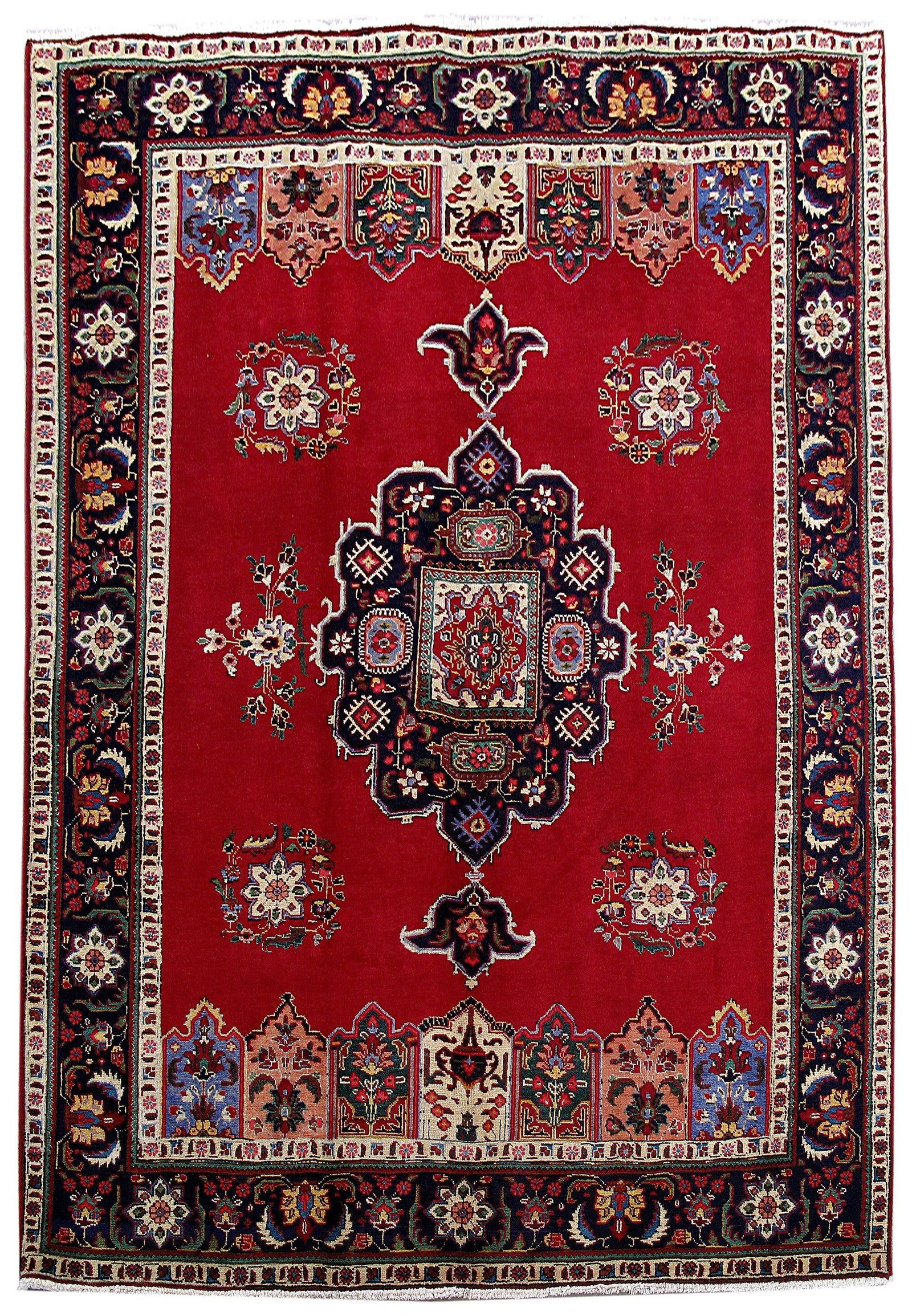 Handcrafted 6'9 x 9'11 Red Persian Tabriz Rug: Handcrafted 6'9 x 9'11 Red Persian Tabriz Rug Free continental US Shipping Enhance your living space with this stunning handcrafted Persian Tabriz rug. Featuring intricate traditional designs, this ru