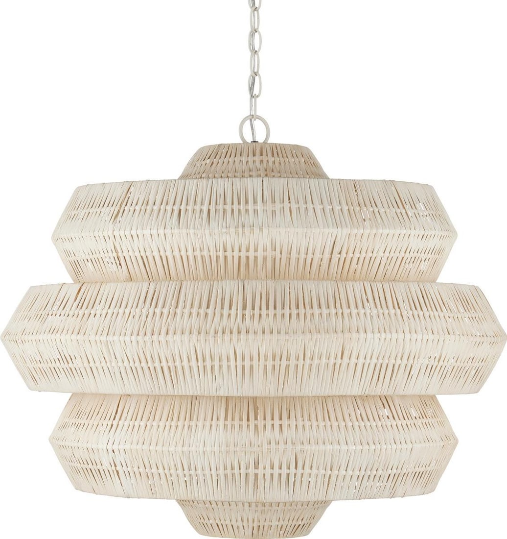 Currey Antibes White Chandelier 24H 30W 30D Dimmable Rattan Wrought Iron (1 of 6)