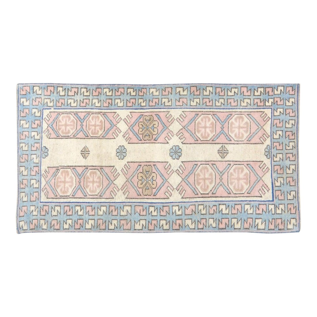 2'8" x 5'8" Hand-Knotted Wool Anatolian Area Rug: 2'8" x 5'8" Hand-Knotted Wool Anatolian Area Rug This vintage Turkish Anatolian rug is hand-knotted from wool, showcasing traditional rug-making craftsmanship with a modern design sensibility. Its sky