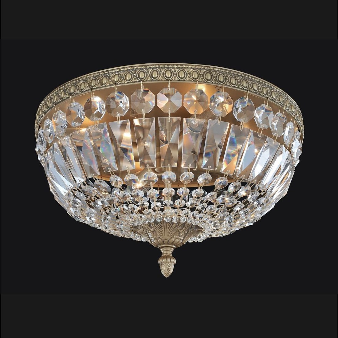 Kalco Classic Lemire Crystal Basket Flush Mount Light: Kalco Classic Lemire Crystal Basket Flush Mount Light Illuminate your space with the Classic Lemire Crystal Basket Flush Light, designed in an elegant Empire style. This stunning light fixture is
