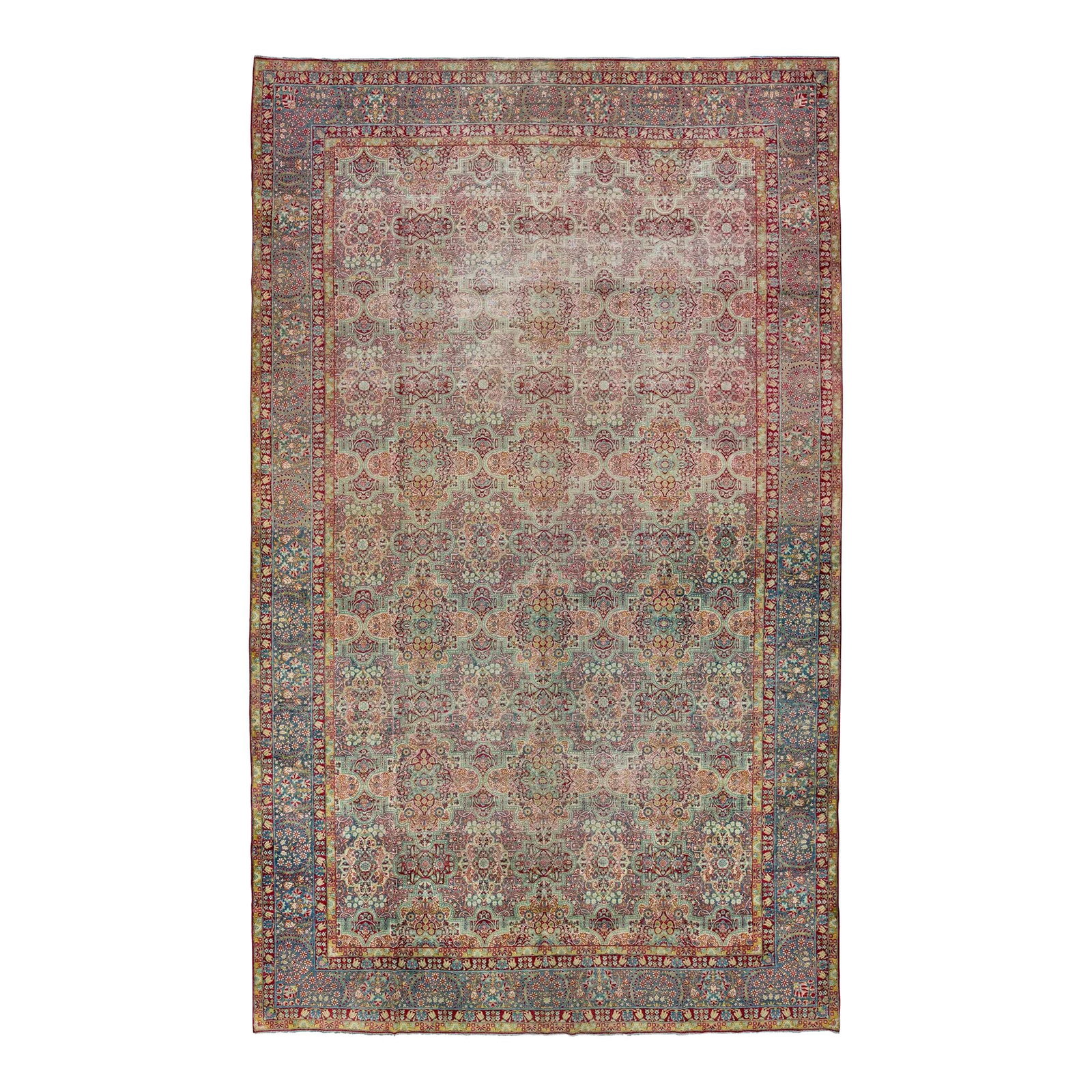 Antique Persian Tabriz Wool Rug 10'10 x 17'10 Blue Floral Design: Antique Persian Tabriz Wool Rug 10'10 x 17'10 Blue Floral Design This exquisite Persian Tabriz wool rug, dating back to the 1900s, features a stunning allover floral motif. Handcrafted with care, it b