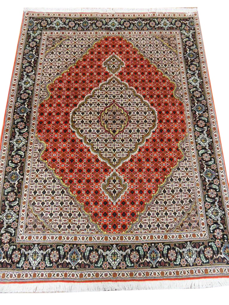 Handcrafted 5' x 6' 8" Brown Beige Persian Tabriz Rug: Handcrafted 5' x 6' 8" Brown Beige Persian Tabriz Rug Free continental US Shipping Elevate your living space with this exquisite 5' x 6' 8" Brown Beige Persian Tabriz Rug, a masterpiece handcrafted by