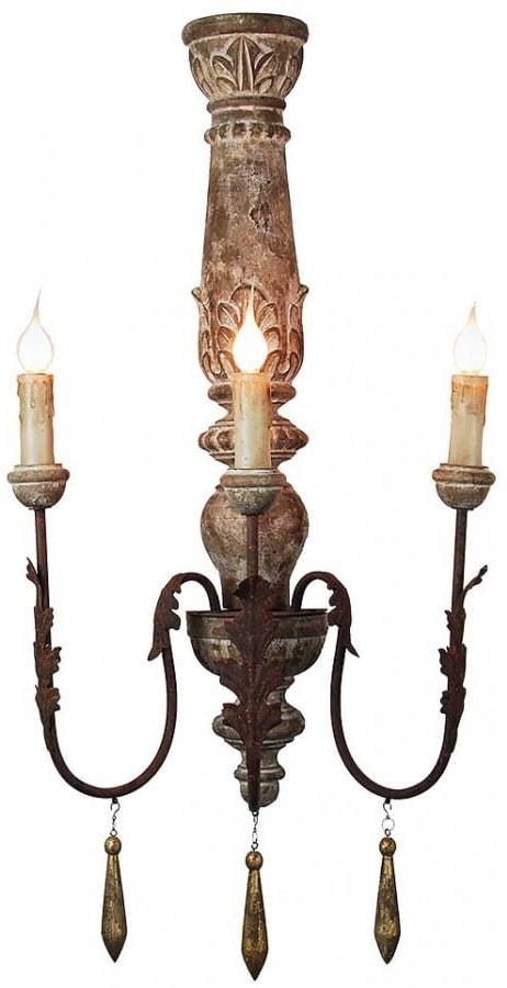 Provence Home Hand-Carved 3-Arm Sconce Light Distressed Finish (1 of 1)