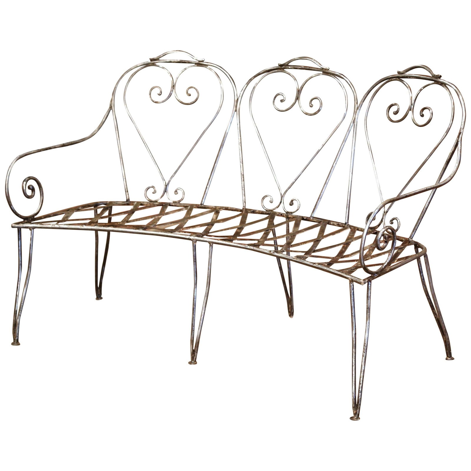 19th Century Louis Philippe Curved Iron Garden Bench with Heart Scrolls (1 of 8)