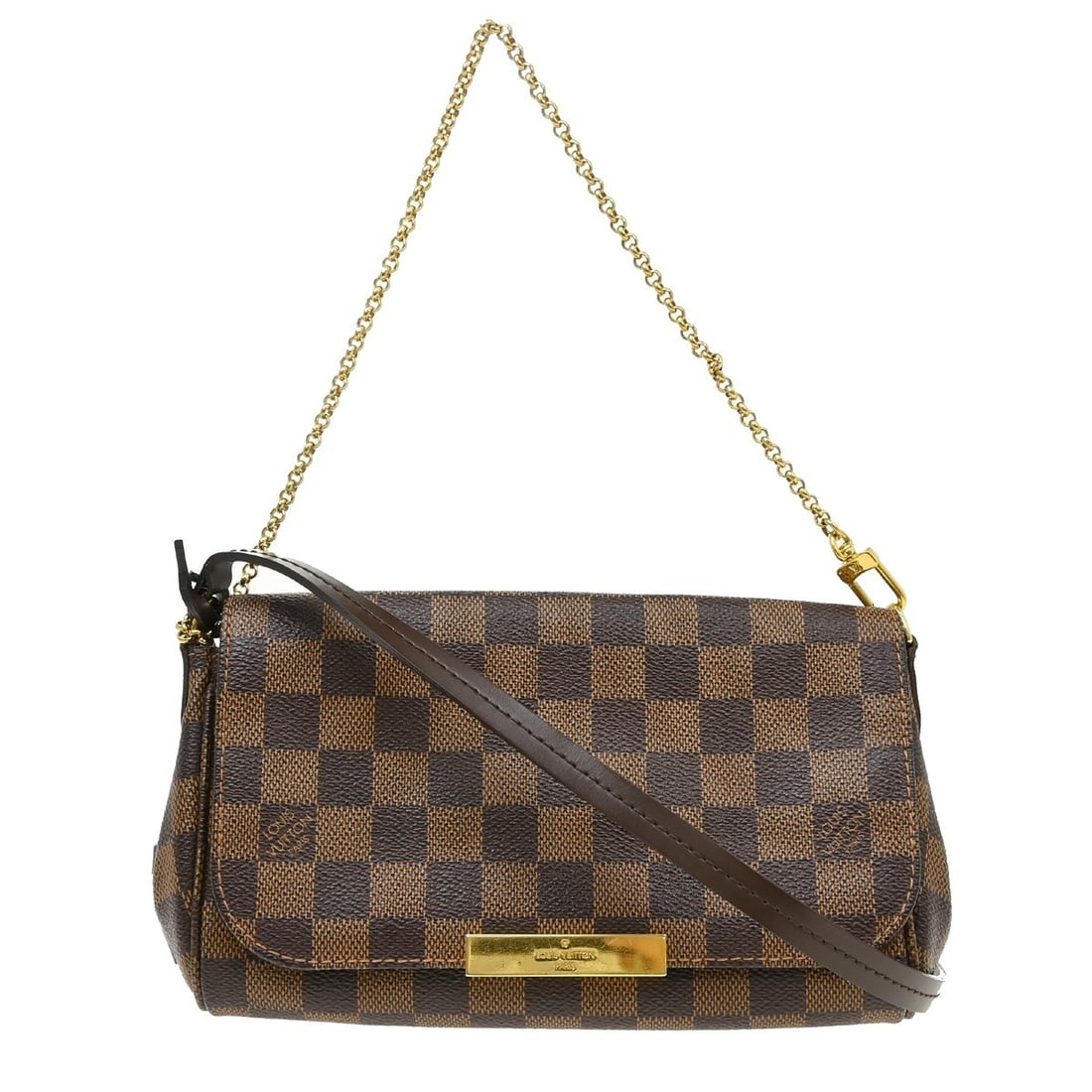 Louis Vuitton Favorite PM Damier Canvas Small Shoulder Bag N41276: Louis Vuitton Favorite PM Damier Canvas Small Shoulder Bag N41276 Vintage Louis Vuitton Favorite PM shoulder bag in brown Damier canvas. This compact women's bag features one interior pocket and inclu