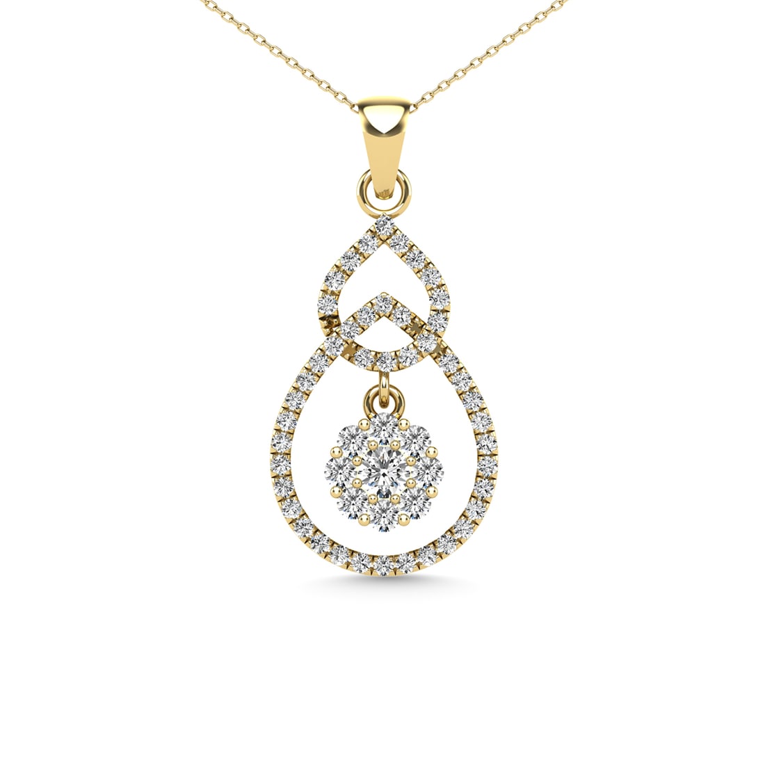 Diamond 1/3 Ct.Tw. Fashion Pendant in 14K Yellow Gold: Diamond 1/3 Ct.Tw. Fashion Pendant in 14K Yellow Gold 14k Yellow Gold Stone Color: H-i Stone Clarity: I1 Unless otherwise specified, pendants that include a chain are paired with our standard 18-inch 