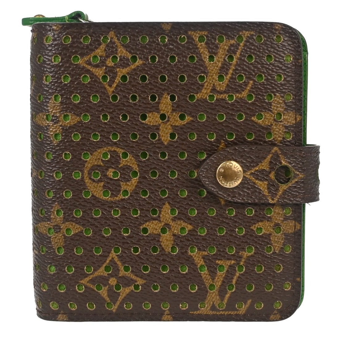 Louis Vuitton M95218 Monogram Perfo Compact Zip Wallet Brown Canvas: Louis Vuitton M95218 Monogram Perfo Compact Zip Wallet Brown Canvas Louis Vuitton Monogram Perfo Compact Zip Wallet M95218 in Monogram Perfo canvas with leather trim. This folding wallet features the 