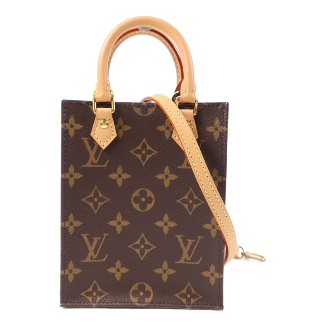 Louis Vuitton Petit Sac Plat Monogram 2 Way Shoulder Bag: Louis Vuitton Petit Sac Plat Monogram 2 Way Shoulder Bag Louis Vuitton Petit Sac Plat 2-way shoulder bag in brown Monogram coated canvas. Made in France, this women's bag is presented in AB: Very Good