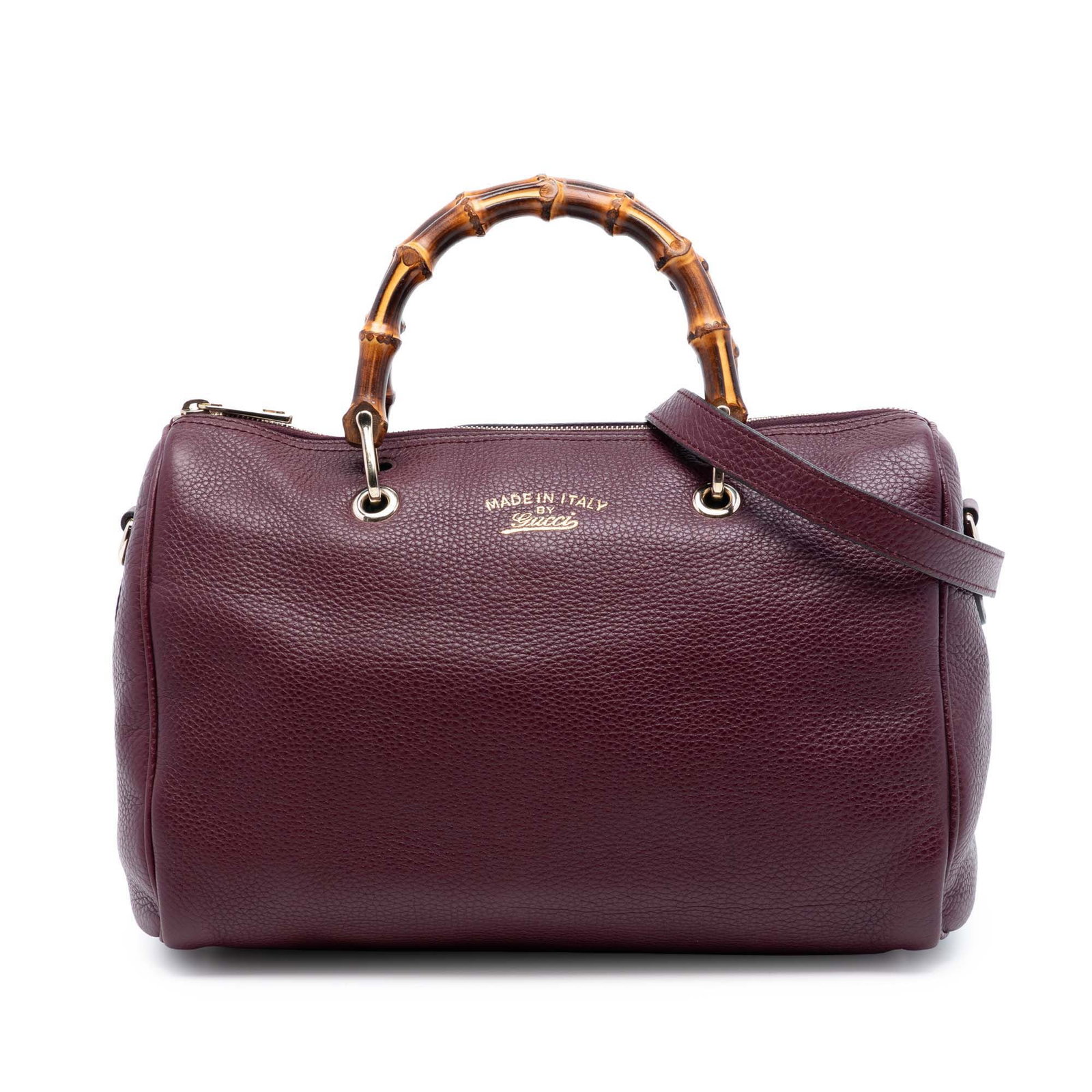 Gucci Bamboo Shopper Boston Satchel Red Calfskin: Gucci Bamboo Shopper Boston Satchel Red Calfskin This Gucci Medium Calfskin Bamboo Shopper Boston Bag is crafted in red calf leather and features distinctive bamboo top handles, a detachable flat leat