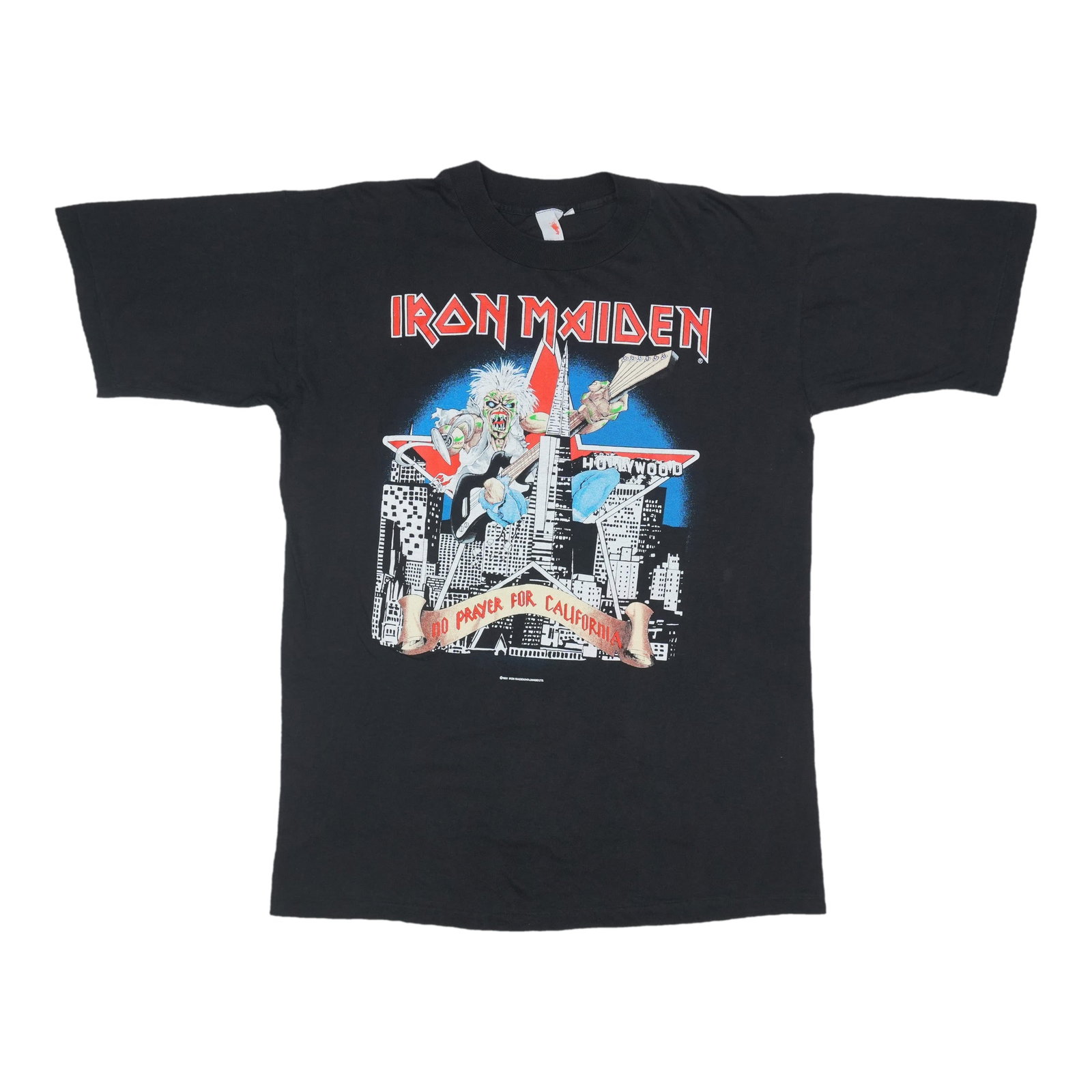 Vintage 1990 Iron Maiden No Prayer For California Black XL T-Shirt: Vintage 1990 Iron Maiden No Prayer For California Black XL T-Shirt This is an original vintage 1990 Iron Maiden "No Prayer For California" t-shirt featuring both front and back graphics. The shirt is 