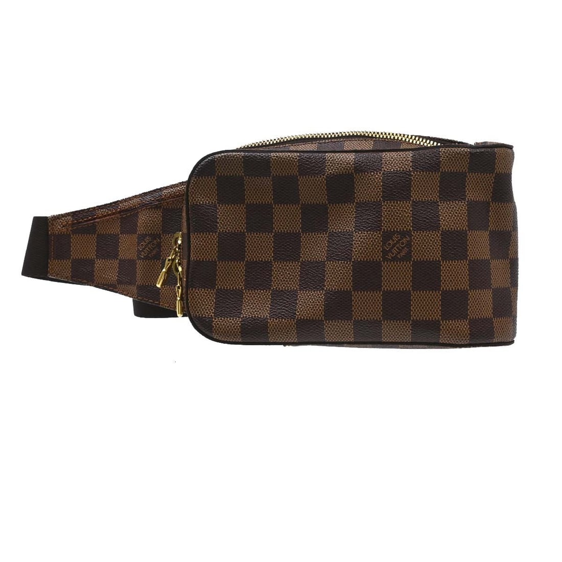 Louis Vuitton Melville Damier belt bag in brown canvas: Louis Vuitton Melville Damier belt bag in brown canvas Vintage Louis Vuitton Geronimos bum bag in brown Damier canvas with leather trim and an adjustable strap. This zip-closure belt bag features two 
