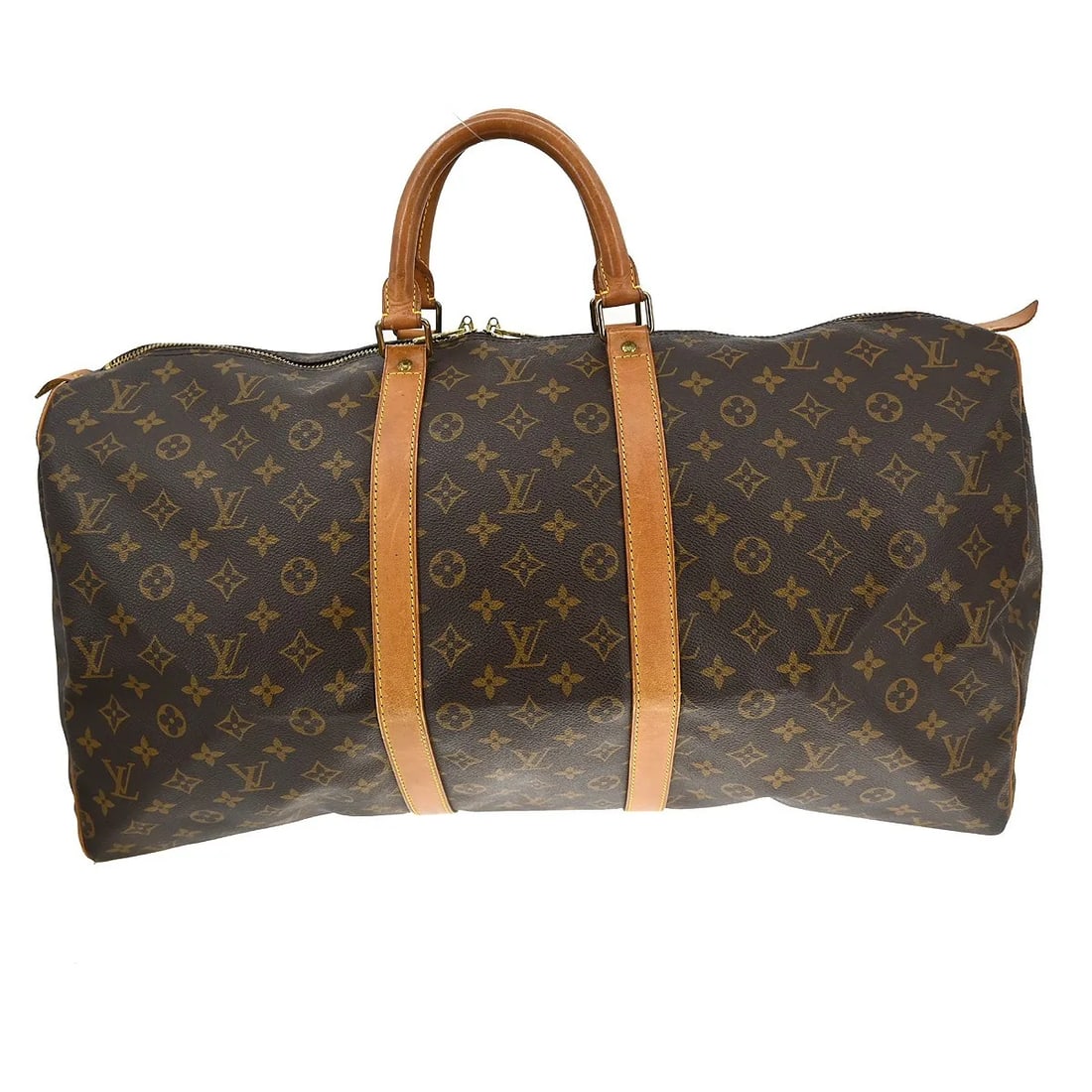 Louis Vuitton Keepall Unisex Brown Canvas Travel Bag: Louis Vuitton Keepall Unisex Brown Canvas Travel Bag Louis Vuitton Keepall in brown monogram canvas. This unisex bag is made in France and is presented in good condition with visible wear. The exterio