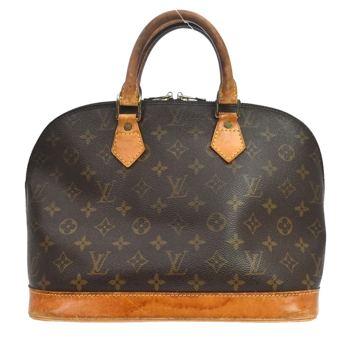 Louis Vuitton Alma M51130 Monogram Canvas Satchel BA0977: Louis Vuitton Alma M51130 Monogram Canvas Satchel BA0977 Vintage Louis Vuitton Alma handbag in Monogram canvas with leather trim and double handles. This medium handbag features a zip closure, brown c