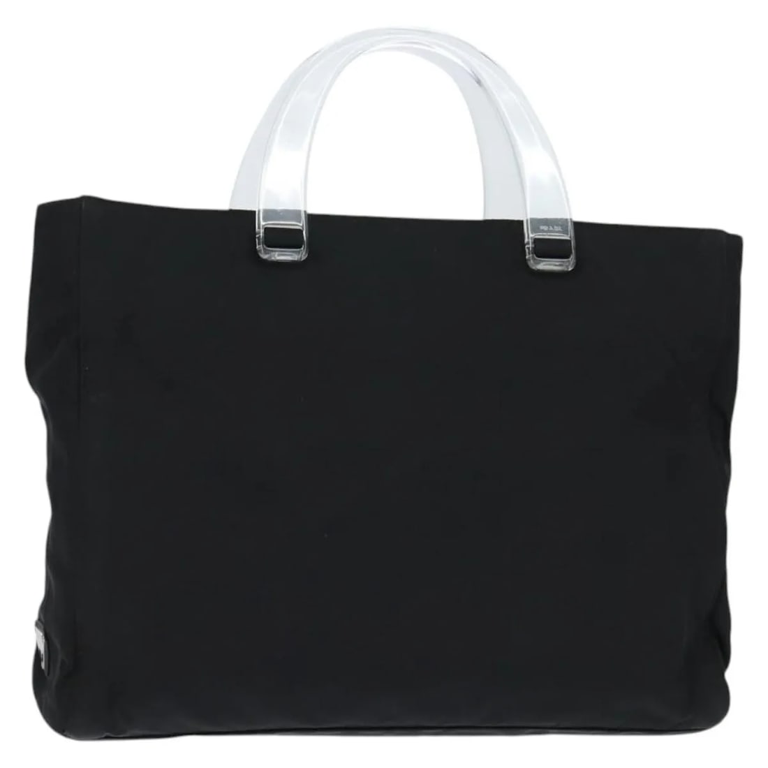 Prada Tessuto Black Nylon Tote with Resin Handles: Prada Tessuto Black Nylon Tote with Resin Handles This Prada Resin Handle Tote is crafted from black nylon and features a durable resin handle. Designed for women, it offers a spacious interior and pr