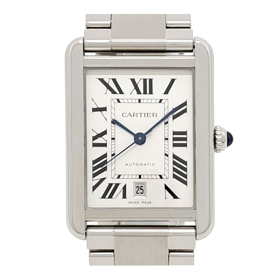 Cartier Tank Solo LM Stainless Steel Automatic Men's Wristwatch: Cartier Tank Solo LM Stainless Steel Automatic Men's Wristwatch This Cartier Tank Solo LM Automatic wristwatch is crafted from stainless steel and designed for men. Made in Switzerland, it features th