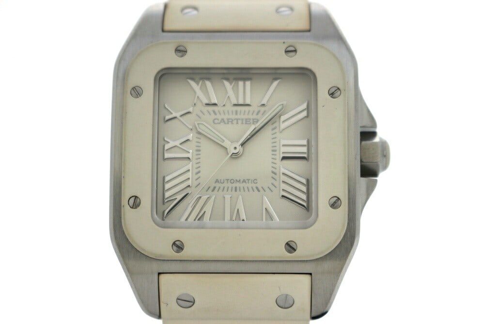 Cartier Santos 100MM Stainless Steel White Rubber Unisex Wristwatch (1 of 7)
