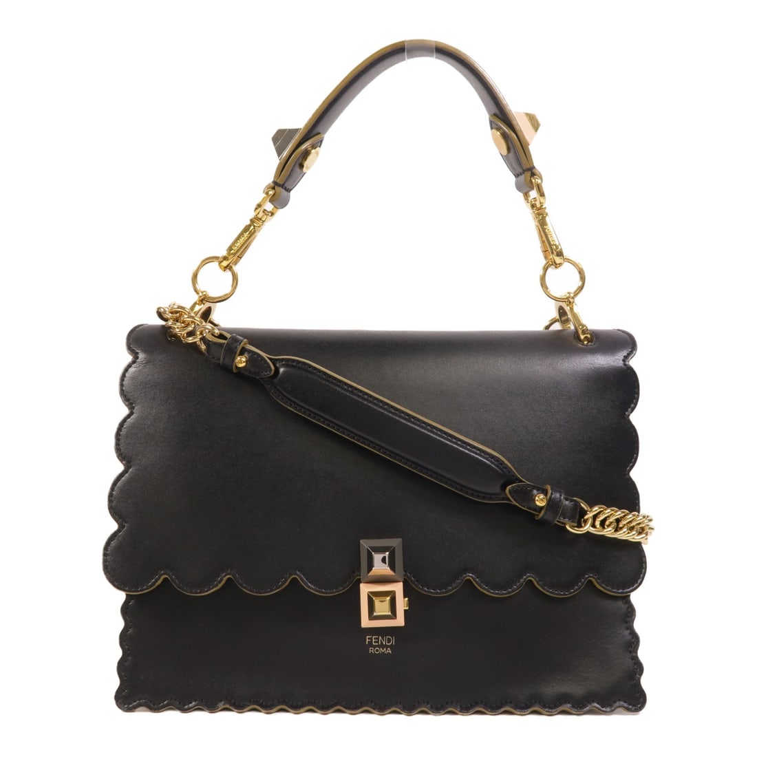 Fendi Kan I Black Calfskin Convertible Shoulder Bag 8BT283: Fendi Kan I Black Calfskin Convertible Shoulder Bag 8BT283 This FENDI Kan I 2-way shoulder bag is crafted from black calfskin leather and features a versatile design suitable for multiple carrying sty