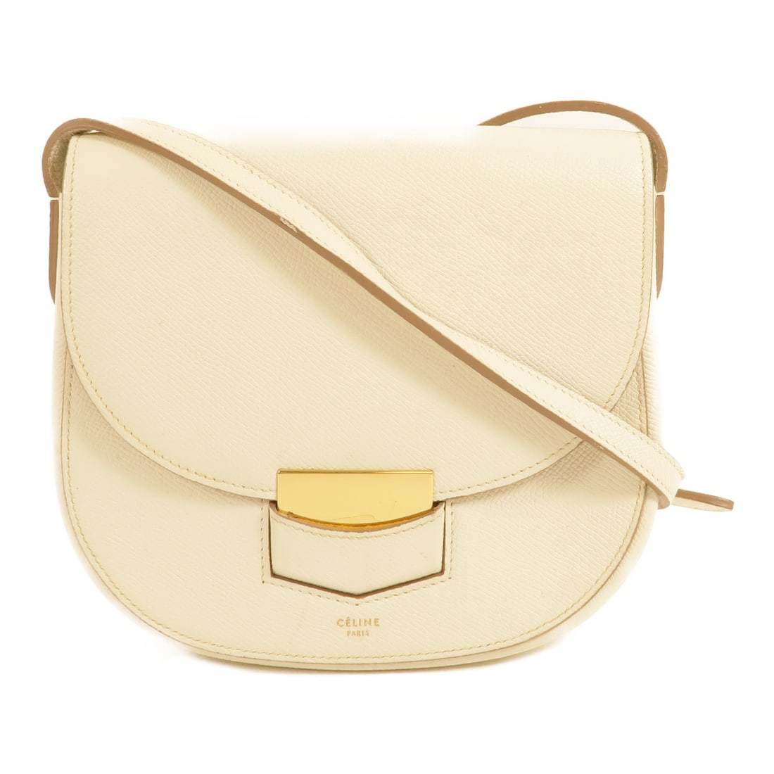 CELINE Trotteur White Calfskin Leather Small Shoulder Bag: CELINE Trotteur White Calfskin Leather Small Shoulder Bag Celine Trotteur small shoulder bag in white calfskin leather. This women's bag features a compact shoulder bag silhouette with reasonable wear