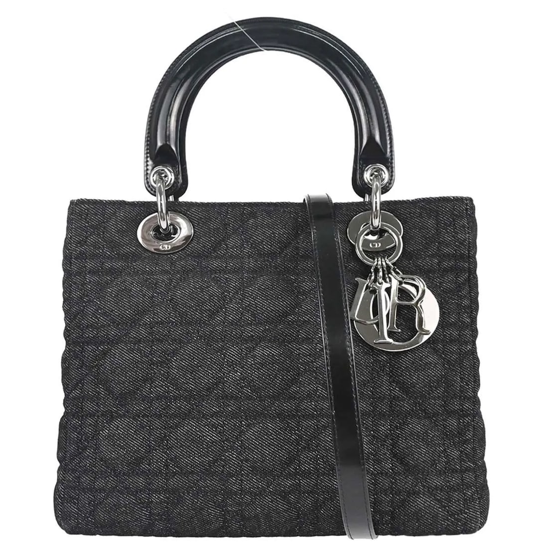 Christian Dior Vintage Lady Dior denim cannage handbag black: Christian Dior Vintage Lady Dior denim cannage handbag black Vintage Christian Dior Lady Dior bag in black denim with the signature Cannage quilted design. This women's handbag is made in Italy and re