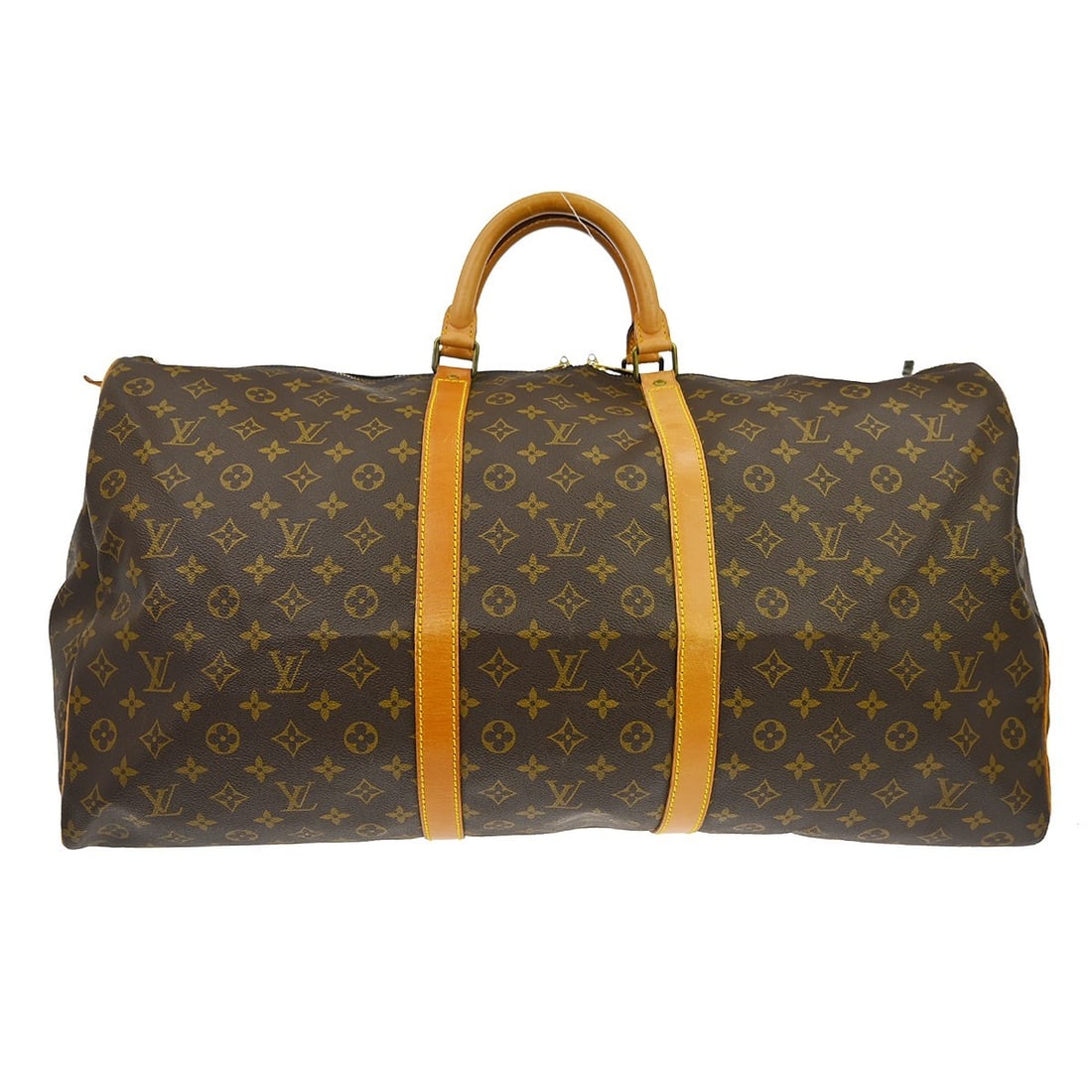 Louis Vuitton Keepall 60 Monogram Canvas Duffle Bag M41422: Louis Vuitton Keepall 60 Monogram Canvas Duffle Bag M41422 Vintage Louis Vuitton Keepall 60 travel handbag in brown Monogram canvas with leather trim and double handles. This extra-large duffle-style 