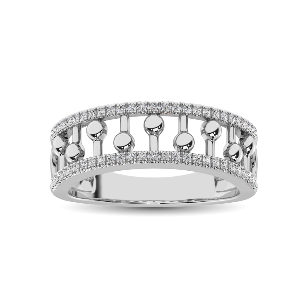 10K White Gold 1/4 Ct.Tw. Diamond Fashion Ring: 10K White Gold 1/4 Ct.Tw. Diamond Fashion Ring This stunning ring is available in 10K White Gold. There are 54 round diamonds with a total carat weight of 1/4 Ct.Tw. set in a Prong setting. 10k White 