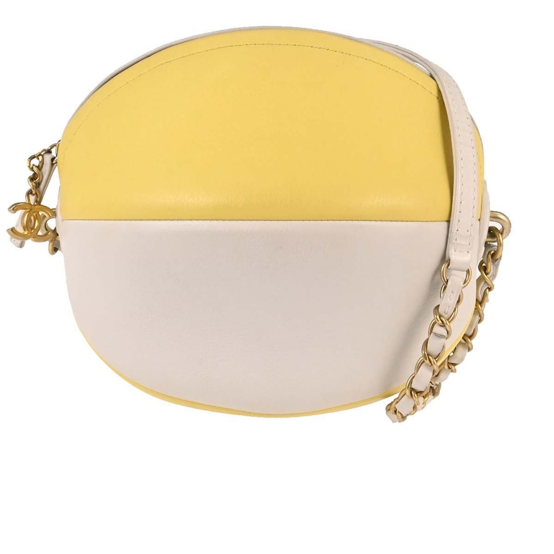 CHANEL Coco Beach Ball Shoulder Bag White Yellow Calfskin: CHANEL Coco Beach Ball Shoulder Bag White Yellow Calfskin Chanel Coco Beach Ball shoulder bag in white and yellow calfskin leather. This medium shoulder bag is made in France and features a casual des