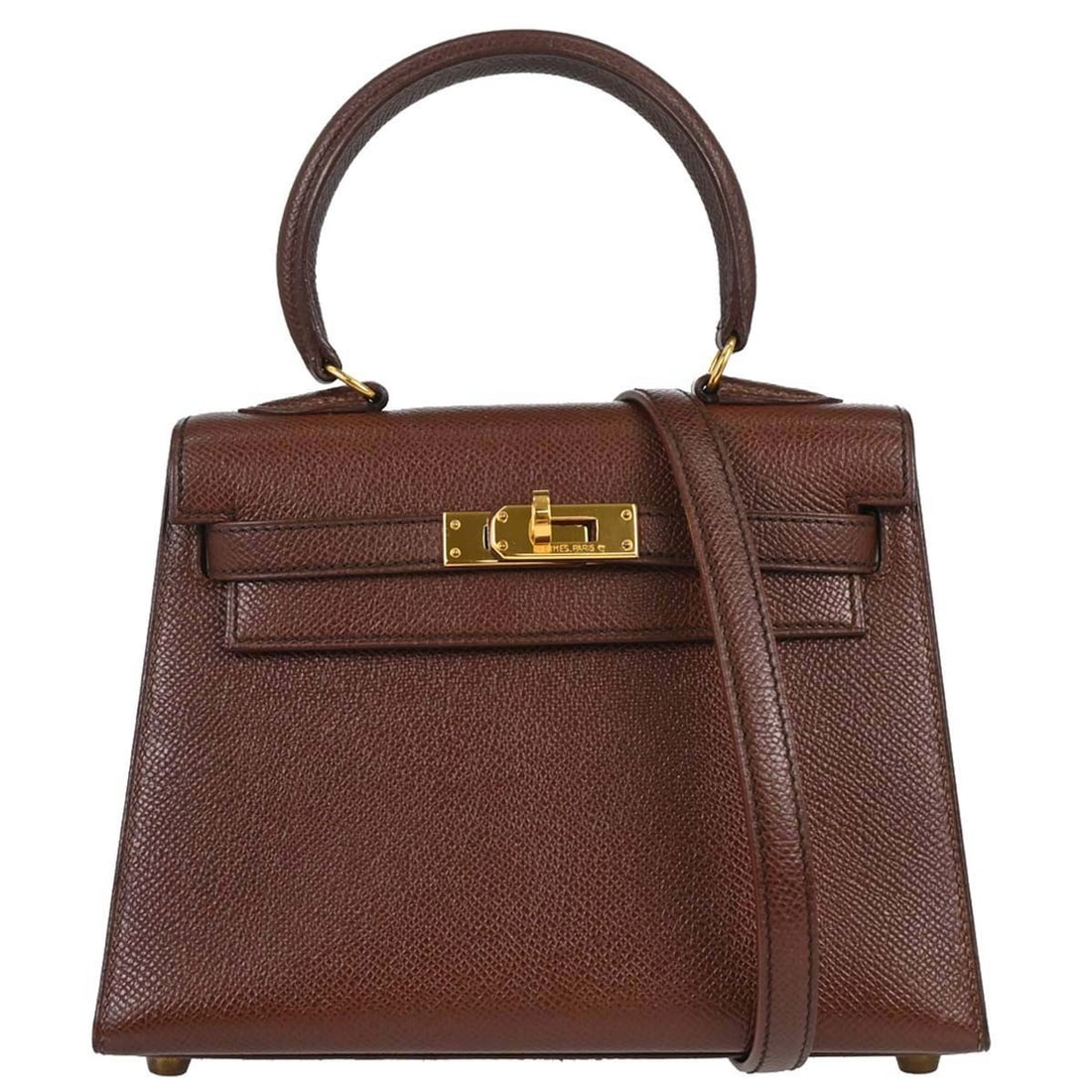 Hermes Mini Kelly 20 Sellier Havane Courchevel 2way Handbag: Hermes Mini Kelly 20 Sellier Havane Courchevel 2way Handbag Hermes Mini Kelly 20 2-way Sellier handbag in Havane Courchevel leather with a coated finish. This structured top-handle design features a t