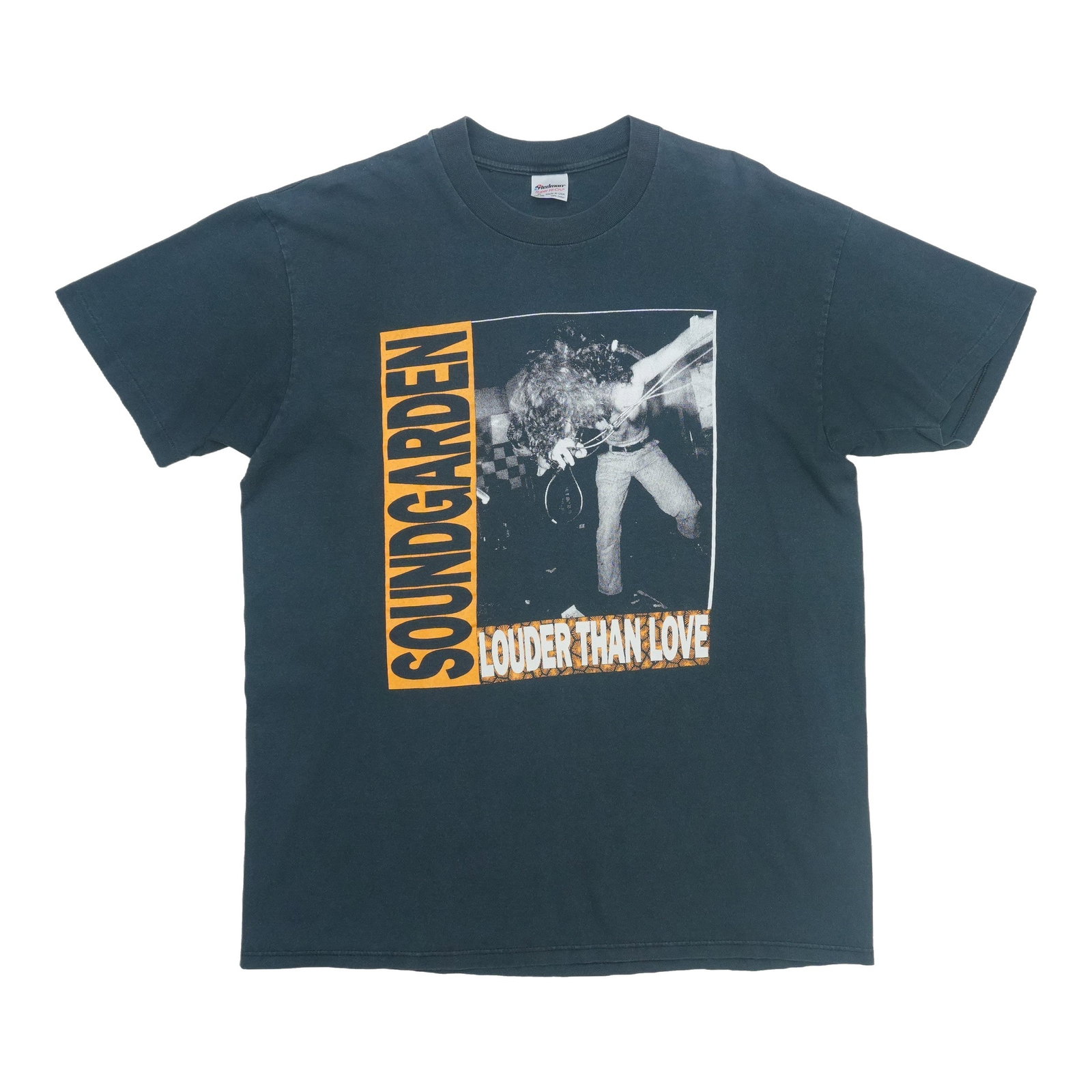 Vintage 1989 Soundgarden graphic tee Louder Than Love: Vintage 1989 Soundgarden graphic tee Louder Than Love This is an original vintage 1989 Soundgarden "Louder Than Love Buy Now Pray Later" shirt. Featuring authentic 1980s design, this shirt is not a mo