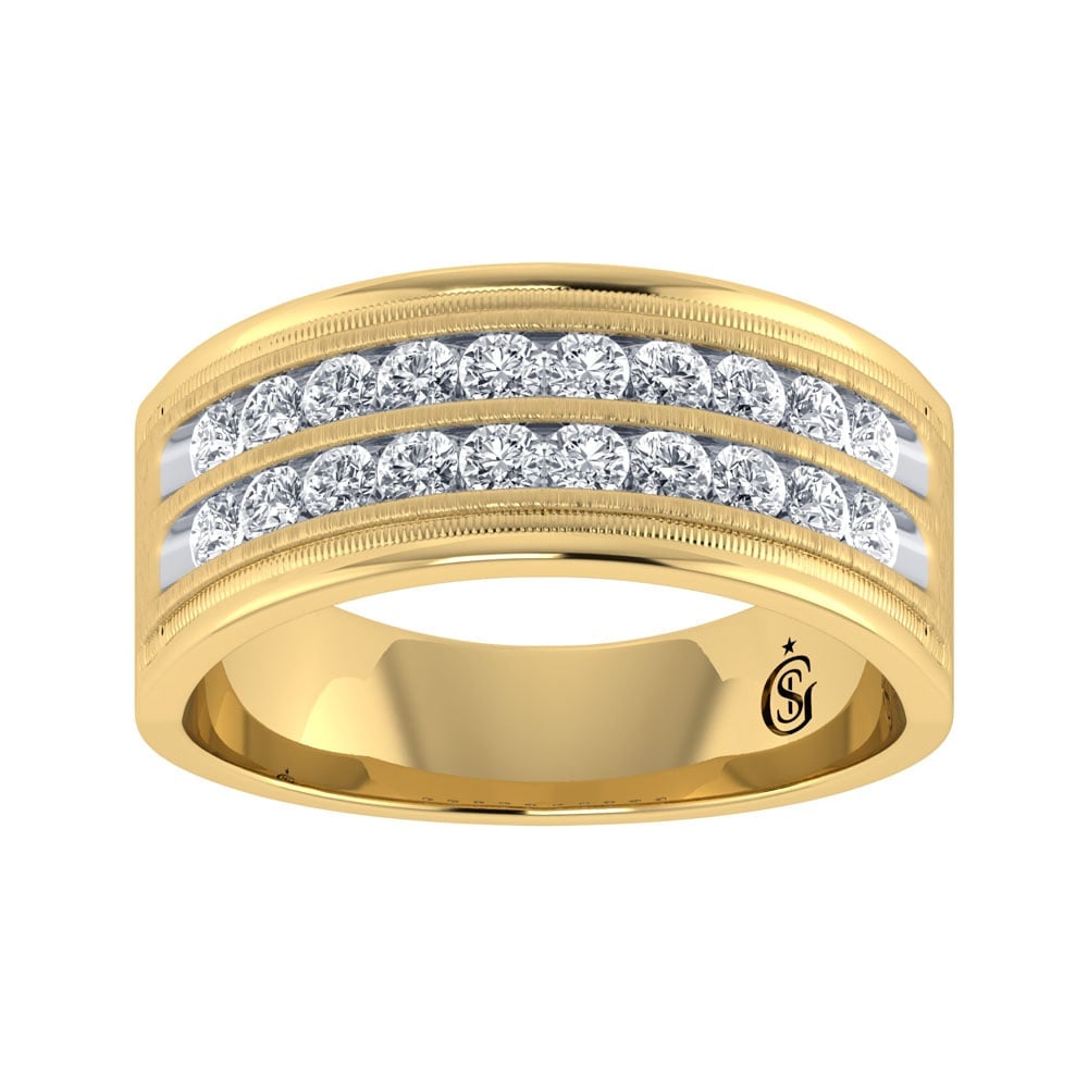 14K Yellow Gold Diamond 1 Ct.Tw. Mens Band: 14K Yellow Gold Diamond 1 Ct.Tw. Mens Band 14k Yellow Gold Stone Color: G-h Stone Clarity: Si2 Each ring is presented in standard size 6.5. Complimentary resizing is available between sizes 510 (in 1/