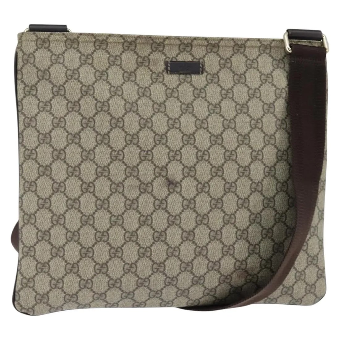 Gucci GG Coated Canvas Zip Top Messenger Bag Beige Unisex: Gucci GG Coated Canvas Zip Top Messenger Bag Beige Unisex This pre-owned Gucci Zip Top Messenger Bag is crafted from beige coated canvas and designed for unisex use. It features a zip-top closure, lea