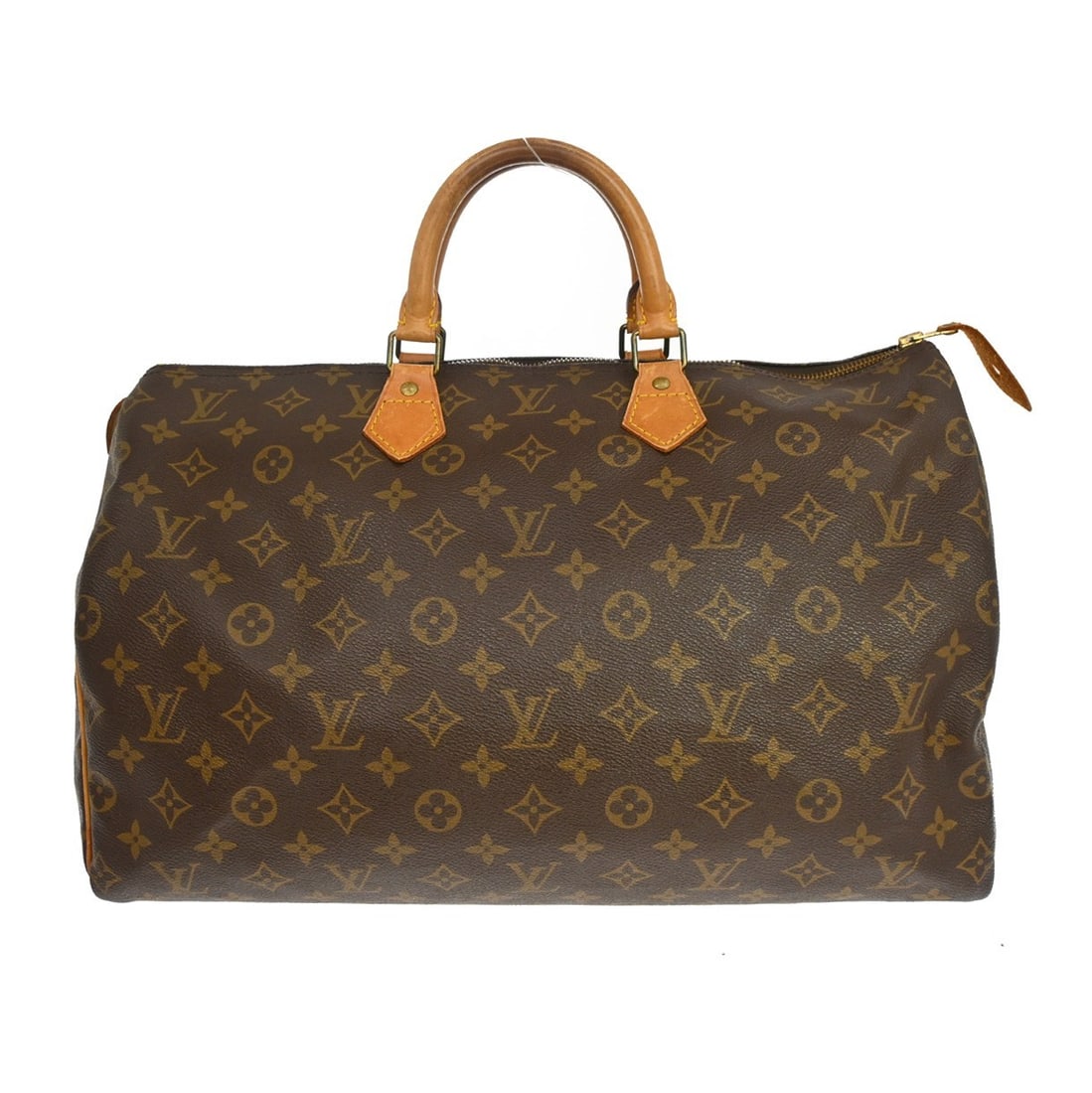 Louis Vuitton Speedy 40 Monogram Canvas Duffle Bag M41522: Louis Vuitton Speedy 40 Monogram Canvas Duffle Bag M41522 Vintage Louis Vuitton Speedy 40 handbag in brown Monogram canvas with leather trim and double handles. This large duffle-style bag features a 