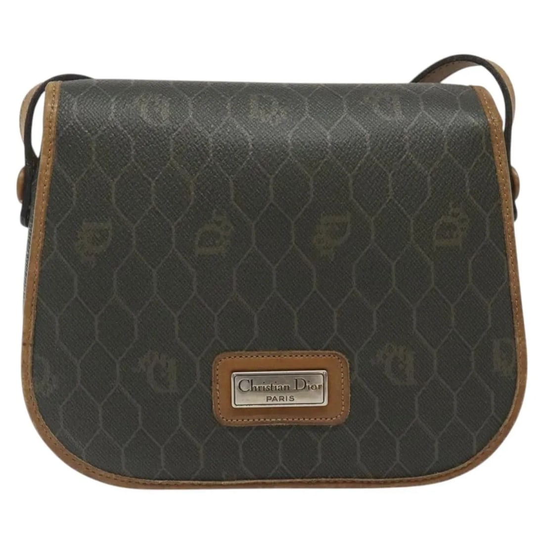 Christian Dior Vintage Honeycomb Flap Canvas Shoulder Bag Khaki: Christian Dior Vintage Honeycomb Flap Canvas Shoulder Bag Khaki Vintage Christian Dior Honeycomb Flap bag in khaki canvas. This piece is designed for women and shows fair overall condition, with visib