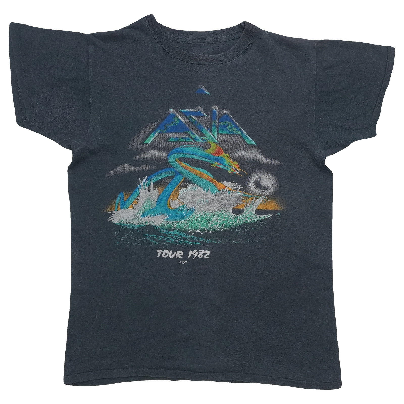 Vintage 1982 Asia Concert Tour Black Cotton T Shirt: Vintage 1982 Asia Concert Tour Black Cotton T Shirt This is an original vintage 1982 Asia tour shirt, featuring graphics on both the front and back. The shirt is made from 100% cotton and comes in bla