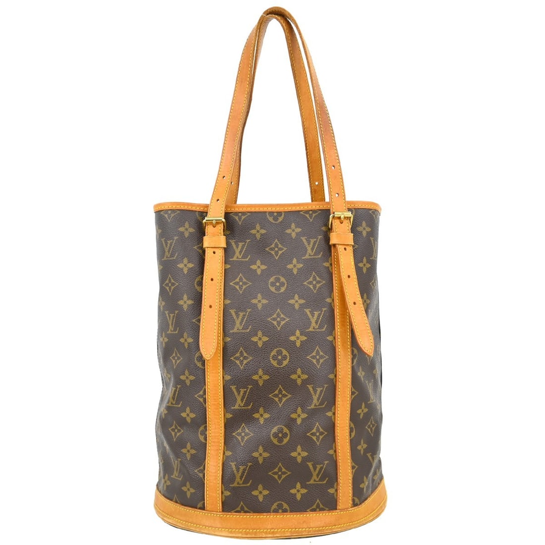 Louis Vuitton Petite Bucket GM Monogram Canvas Shoulder Tote M42236: Louis Vuitton Petite Bucket GM Monogram Canvas Shoulder Tote M42236 Vintage Louis Vuitton Monogram Bucket GM tote bag in brown monogram canvas with leather lining and adjustable shoulder straps. This 