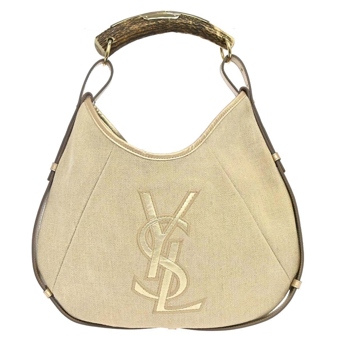 Saint Laurent Mombasa Beige Canvas Hobo Handbag Made in Italy: Saint Laurent Mombasa Beige Canvas Hobo Handbag Made in Italy Yves Saint Laurent Mombasa hobo handbag in beige canvas with logo accents and inner pockets. Made in Italy, this medium bag has a casual l