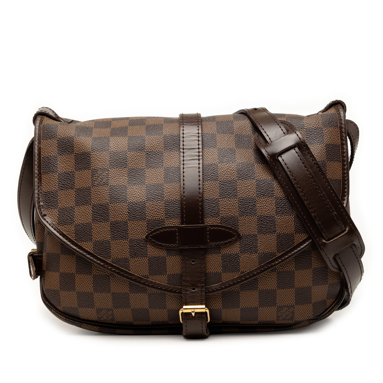 Louis Vuitton Saumur 30 Damier Ebene Shoulder Bag: Louis Vuitton Saumur 30 Damier Ebene Shoulder Bag Louis Vuitton Saumur 30 in Damier Ebene canvas with leather trim. This shoulder bag features an adjustable flat leather shoulder strap, double open co