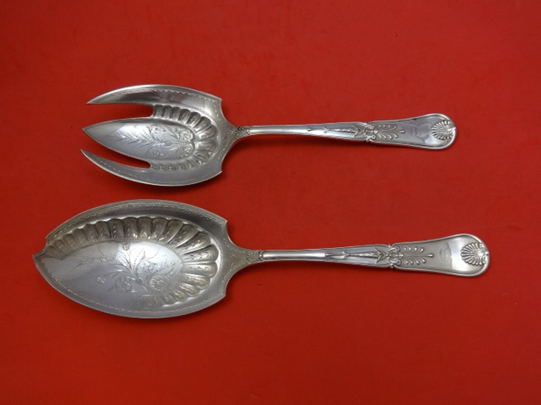 Gorham Kings I Sterling Silver 2pc Vegetable Serving Set Brite-Cut (1 of 1)